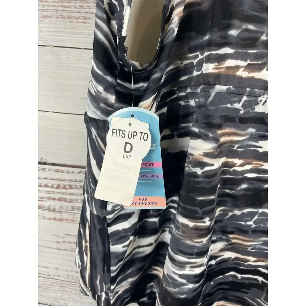 Swim Solutions Size 22W Triple Tier Coastal Plates Black Tummy Control One-Piece - Picture 6 of 12